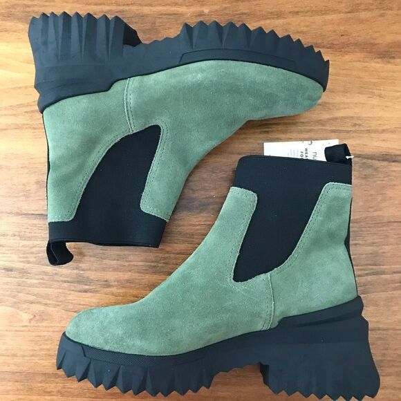 NURTURE Green Suede Chelsea Boot‎ Lug Sole Platform Water Resistant Size 5.5 New - Picture 8 of 13